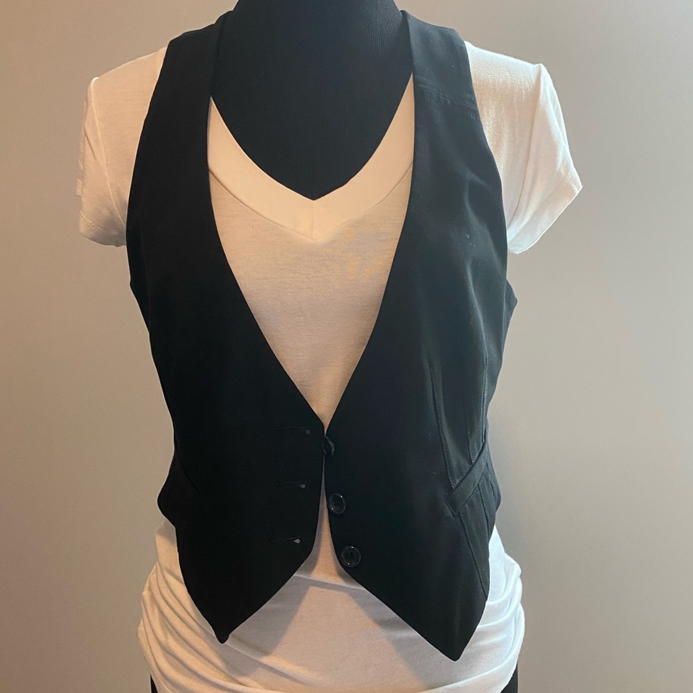 Black button front vest